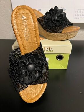 Patricia Black Floral Wedge Slide Sandals